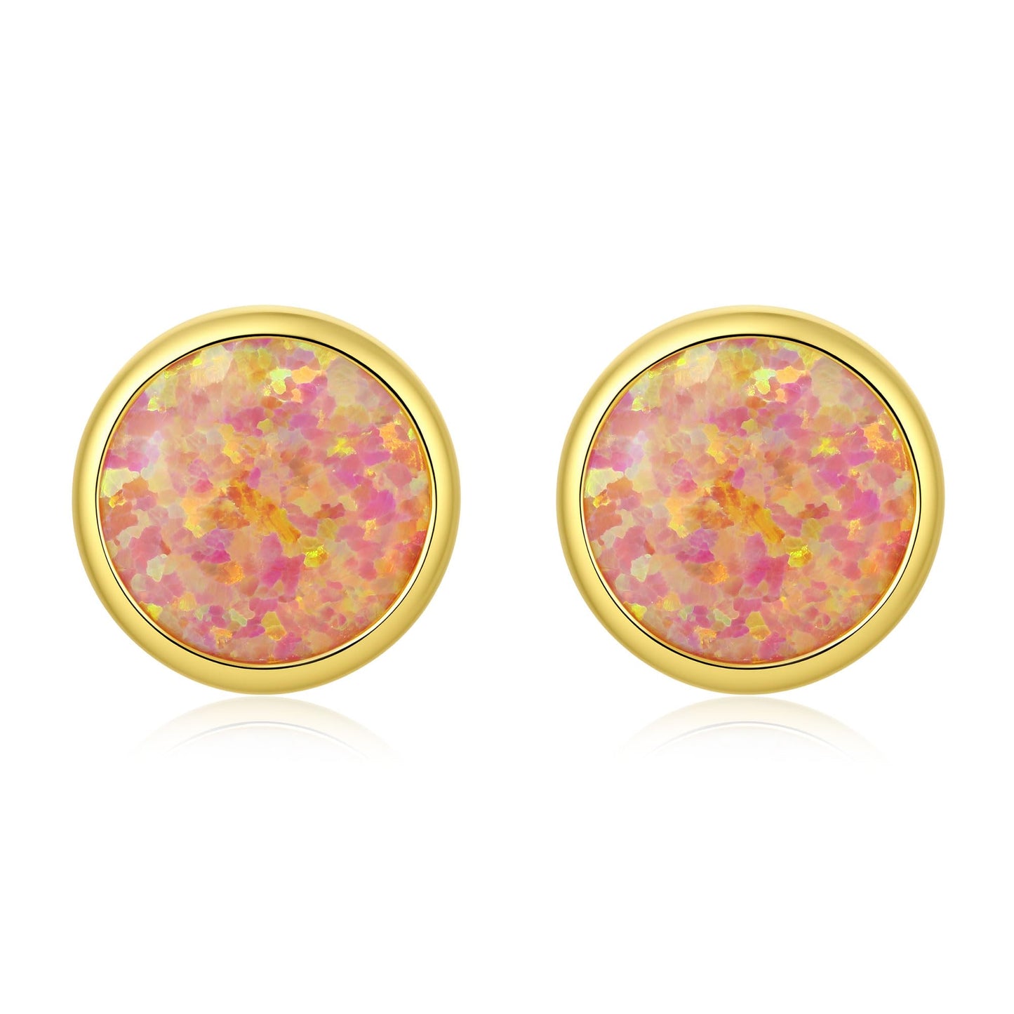 JiayangJY Silver Red Fire Opal Stud Earrings for Women 18K Yellow Gold Plated Sterling Silver Round Shape 6mm Opal Earrings with Push Back