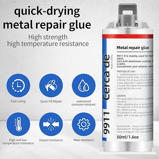 Metal Repair Glue，Strongest Glue for Metal to Metal，Suitable for Metal，Stone, Plastic, Aluminum, Steel, All Purpose Repair Glue，Liquid Metal Filler，epoxy，Weld，Heavy Duty, Waterproof,1.6oz