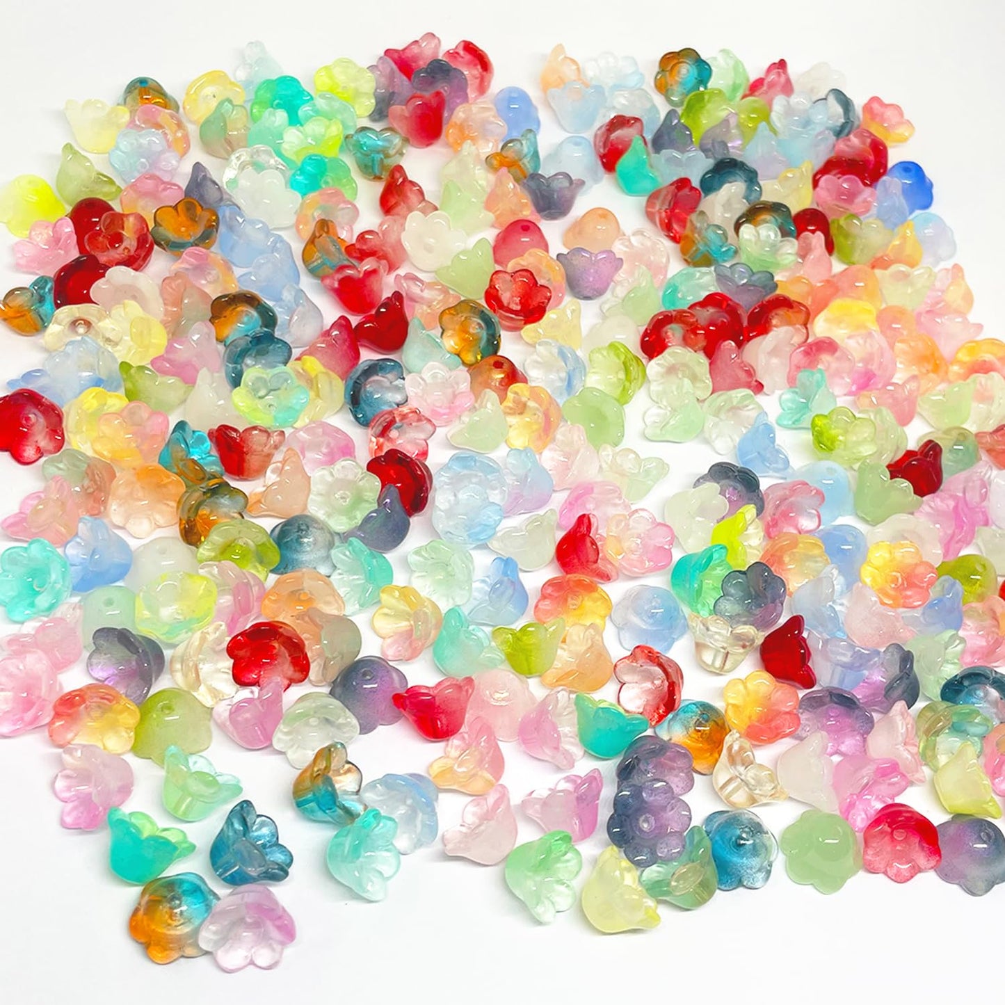 MaehSab 300 Pcs Glass Beads for Jewelry Making, Colorful Trumpet & Bell Flower Crystal Loose Beads, Bulk for DIY Projects