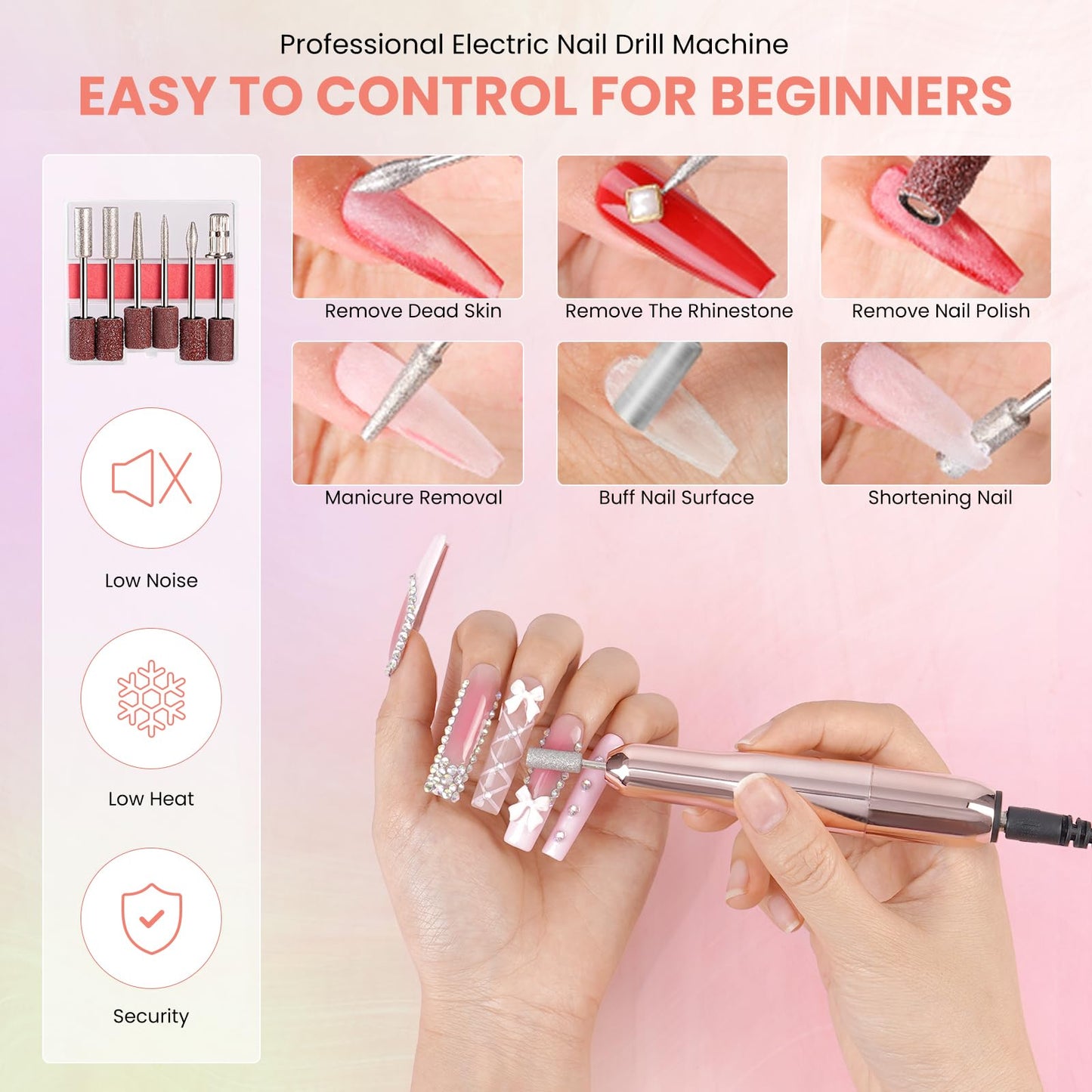 Nail Kit for Beginners with Everything: Practice Hand Acrylic Nail Kits Professional U/V Lamp Powder Drill Liquid Starter Set with Gel Polish in Cosmetic Gift Bag for Women Salon Home(Holo Pink)