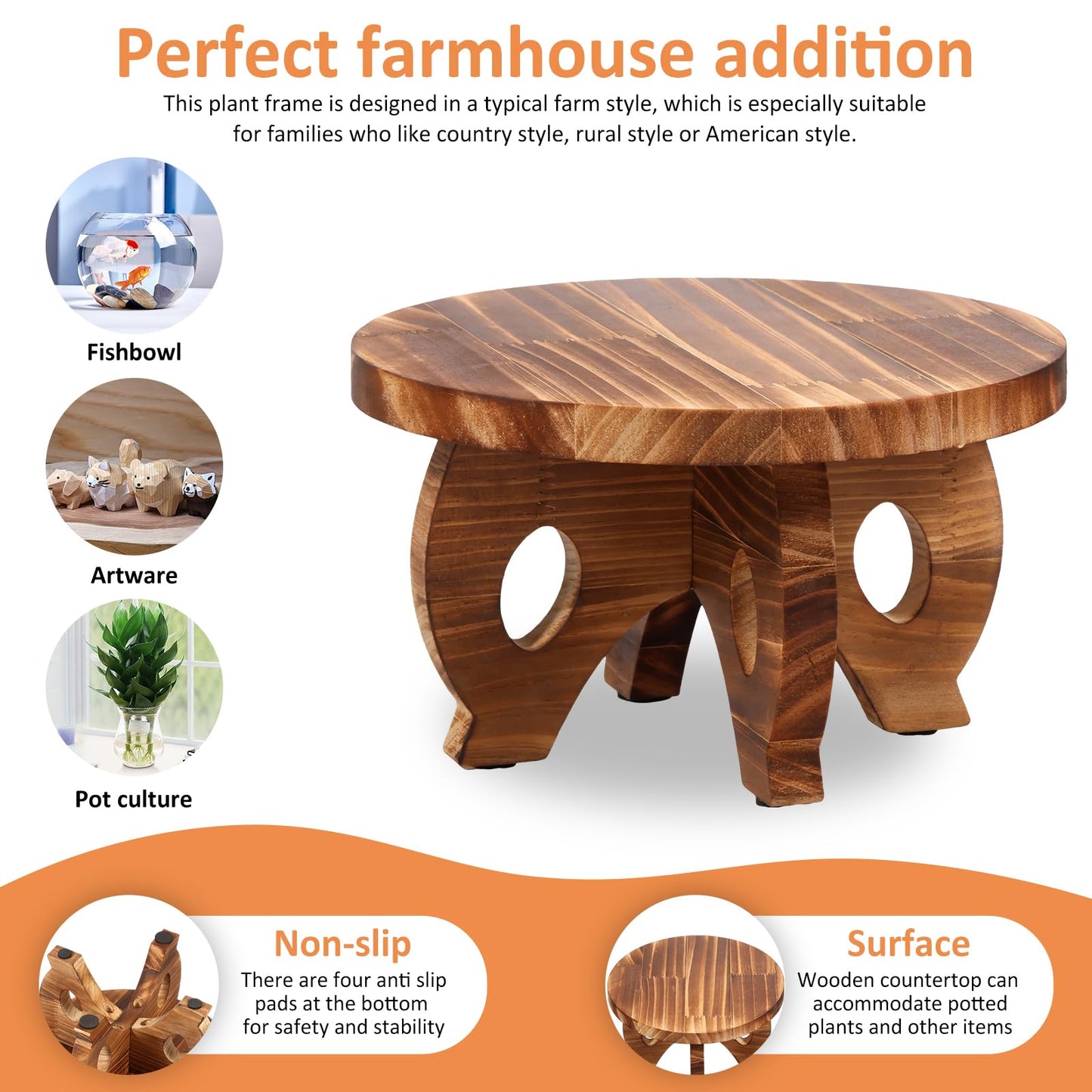 Wood Round Shape Planting Pedestal Stand, Plant Pot Display Stand, Sturdy Planter Stool Decorative Flower Pot Stand, Multipurpose Tabletop Planting Holder With Long Screws for Balcony Indoor (Coffee)