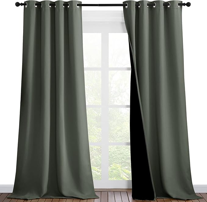 NICETOWN Dark Mallard Blackout Curtains 90 inches Long, Full Light Blocking Drapes with Black Liner for Nursery, Thermal Insulated Draperies for Hall, Villa (2 Pieces, 46" Wide per Panel)
