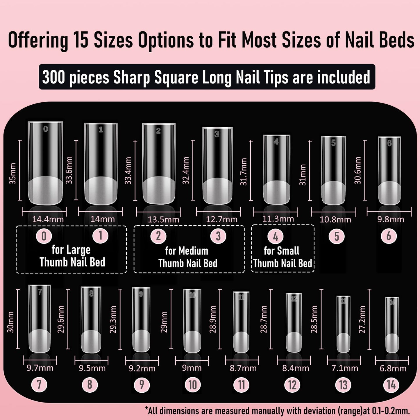 Wellquinn Gel Nail Tips Sharp Square Long, 300pcs 15 Sizes, Pre-Etched Half Matte Full Cover Soft Gel Nail Tips, Clear Press on False Nail Extension Acrylic Fake Nails, Easy DIY Salon Art