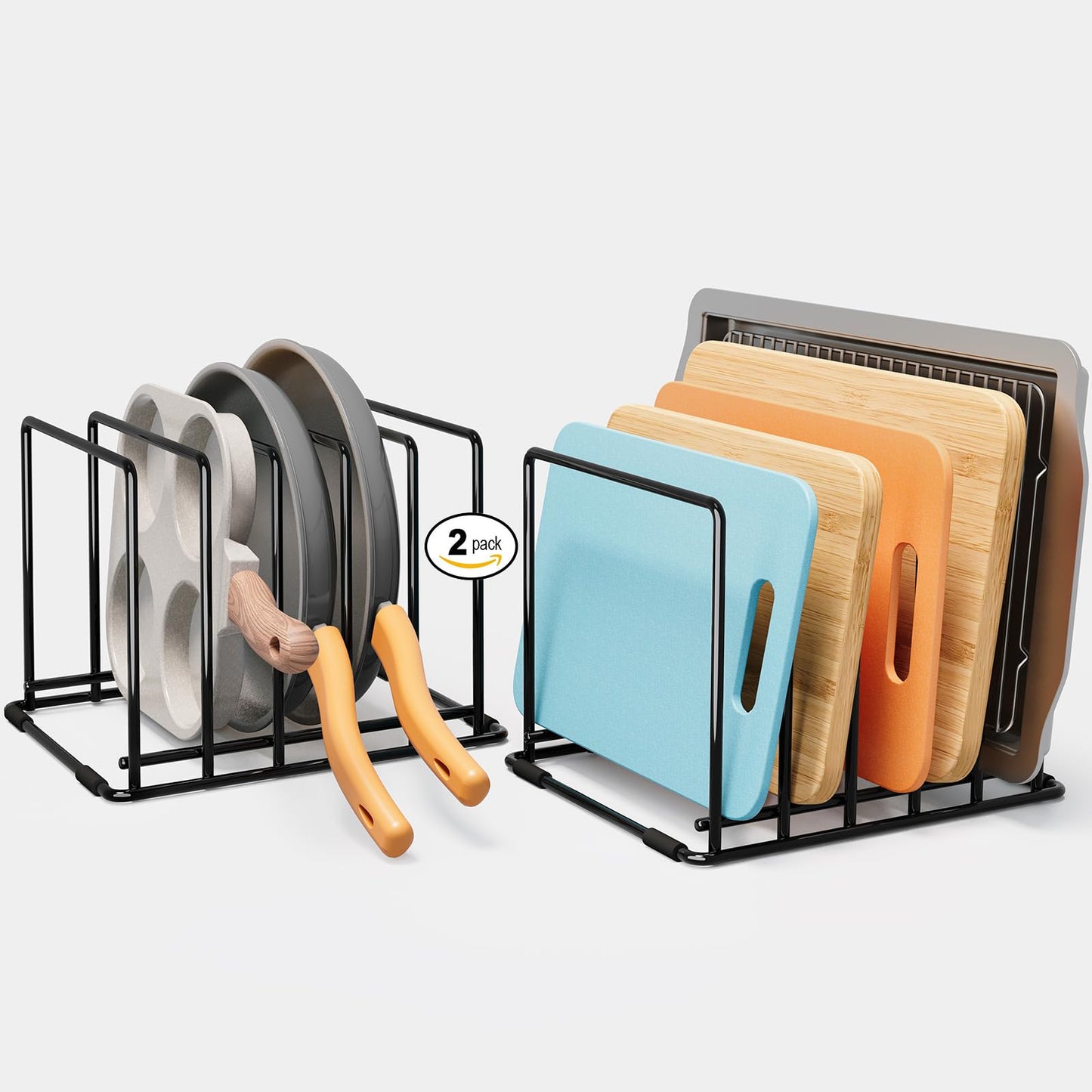 SAGLAU 2-Pack Cutting Board Organizer, 5-Slot Steel Kitchen Storage Rack for Cutting Boards, Baking Trays, and Thin Pans - Compact Clutter-Free Solution