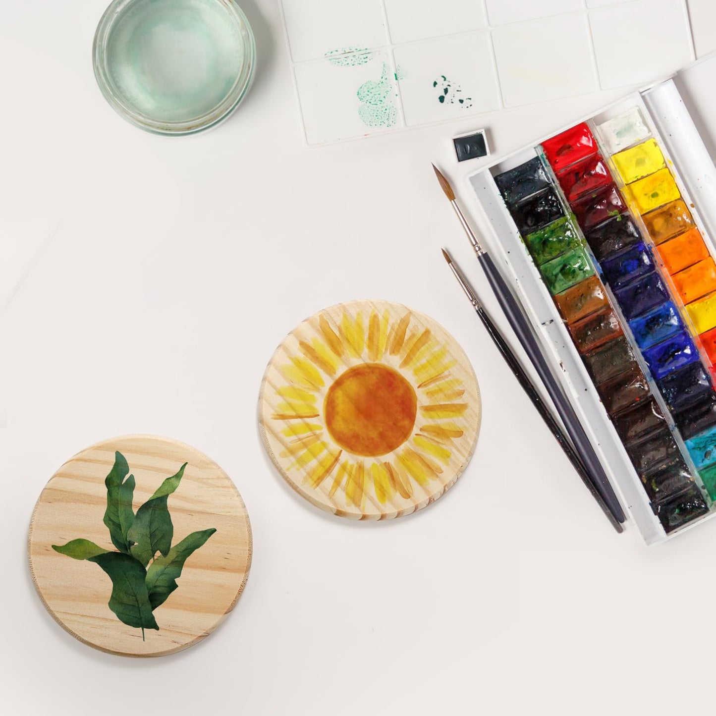 Dicunoy 24 PCS Unfinished Wood Coasters, 4 Inch Round Blank Wood Coaster for Crafts with 96 PCS Foam Knots for DIY Mosaic, Laser Cutting Engraving, Painted, Pyrography, Arts