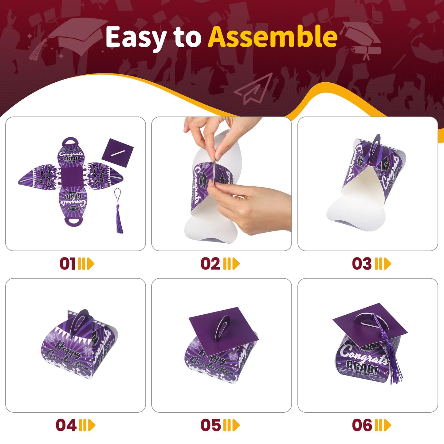 COTOPHER 36 Pcs Graduation Cap Gift Boxes with Tassel, Class of 2026 Graduation Candy Boxes Centerpieces for Tables Party Decorations, Mini Treat Chocolate Box Graduate Favors Supplies