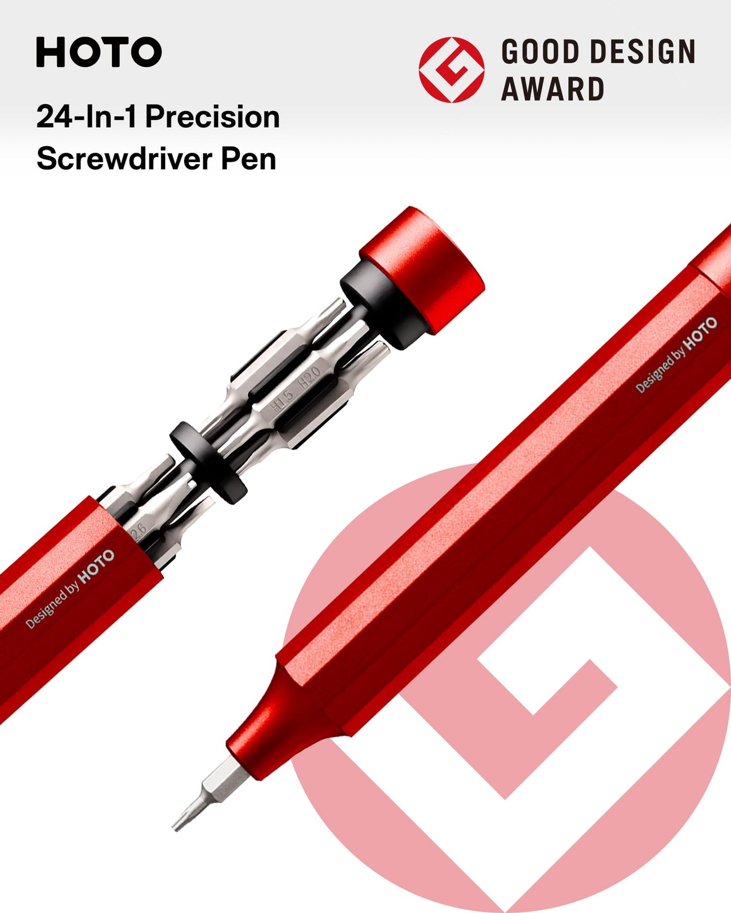 HOTO 24 in 1 Mini Screwdriver Set, Magnetic Torx Bit Set, Eyeglass Repair Kit, EDC Pen Screwdriver for Electronics, Watches, Phones, Laptops, Cameras, Gadgets for Men, Cinnabar Red