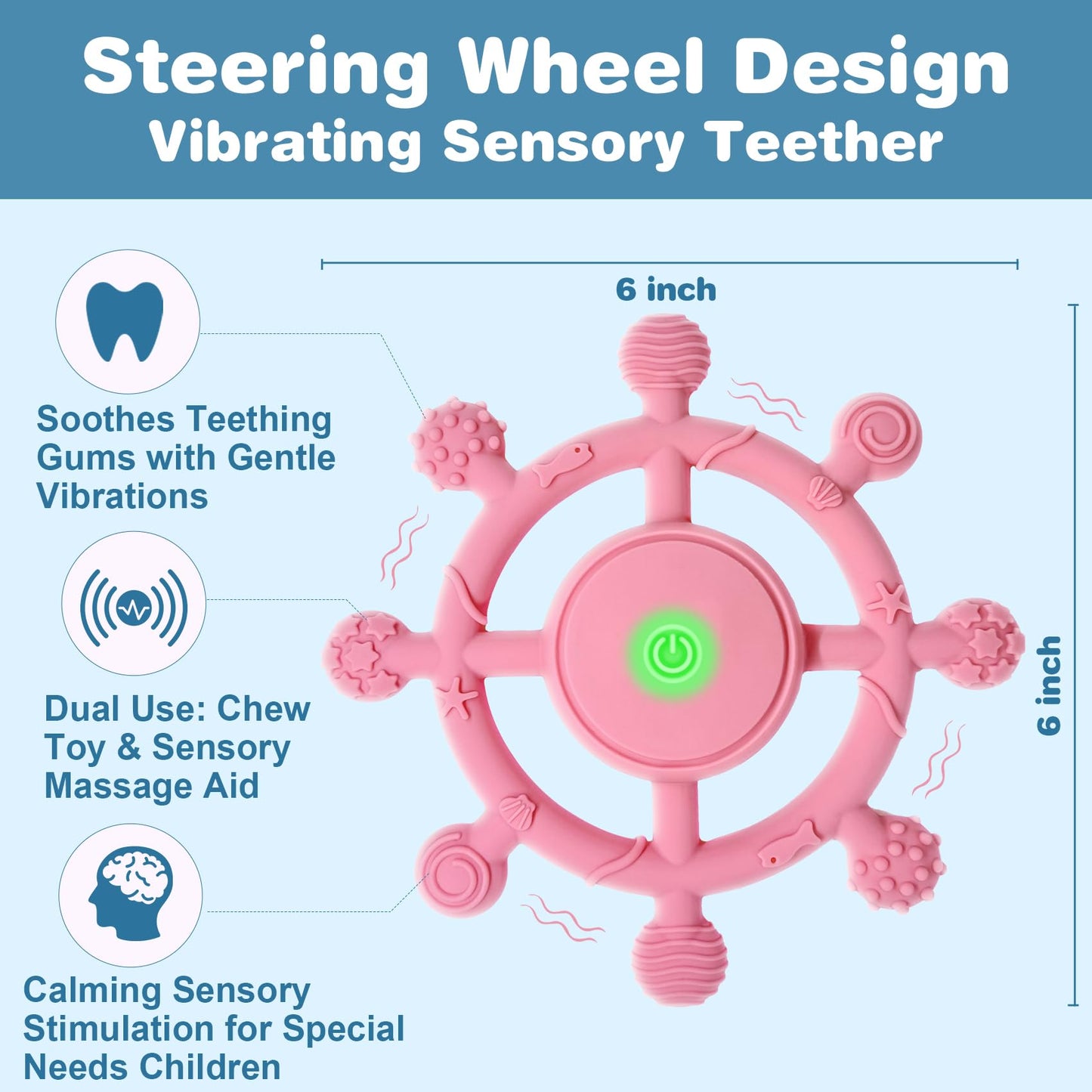 YOFUN 3-Speed Vibrating Baby Teether – Soothing Silicone Teething Toy for Infants 3M+, Food-Grade, USB Rechargeable – Soft & Safe Gum Relief for Babies (Pink)