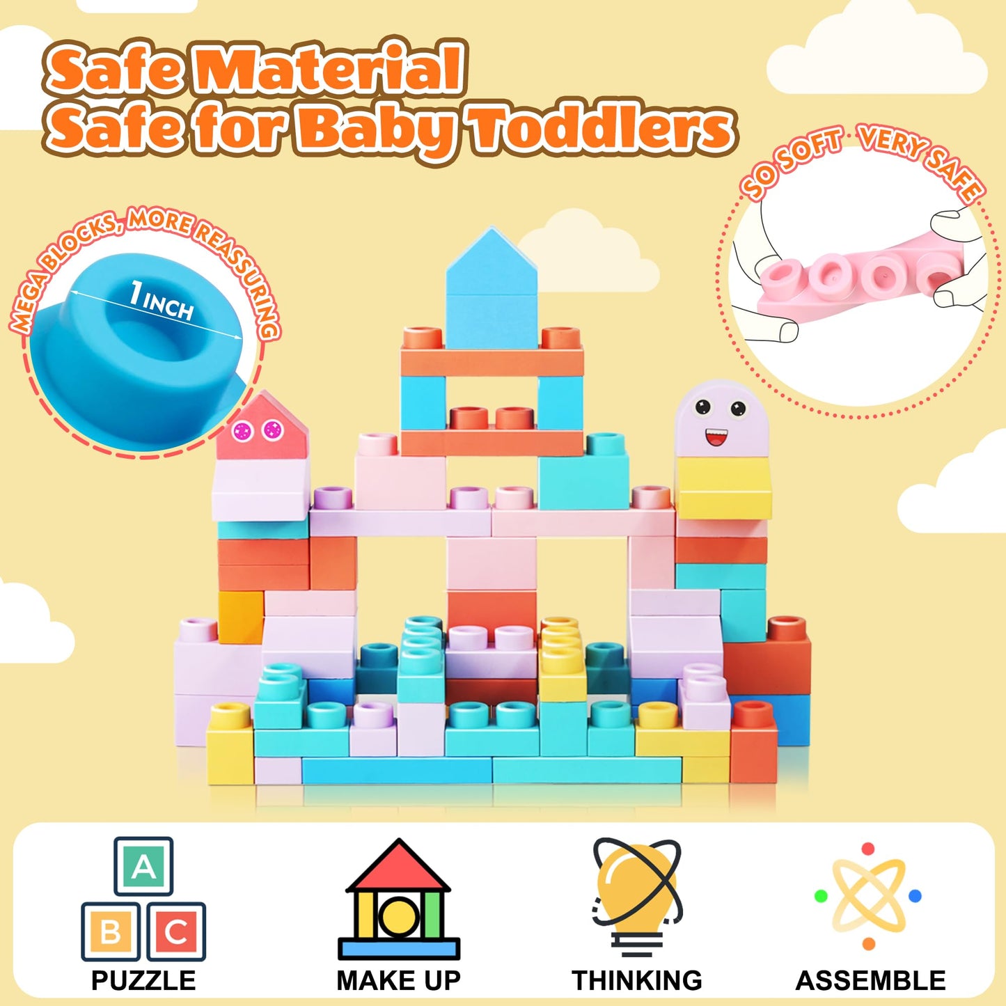 ZZXYPX 45pcs Soft Building Blocks for Toddlers - BPA-Free STEM Educational Toys Ages 18+ Months, Safe Preschool Learning Blocks for Creativity and Motor Skills Development