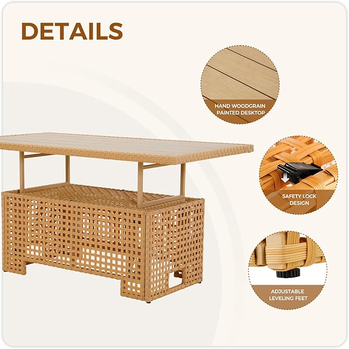 Grand patio 9-Piece Wicker Patio Furniture Set with Lift Top Coffee Storage Table, Outdoor Conversation Set Sectional Sofa with Water Resistant Thick Cushions, Cream
