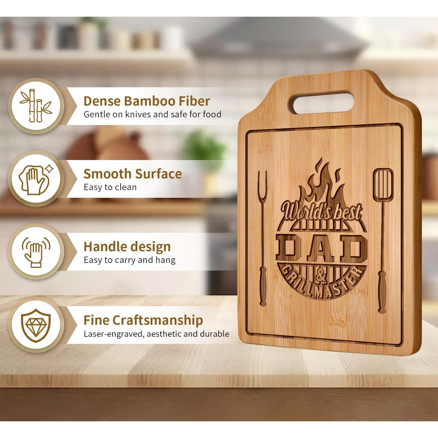 AceThrills Dad Gift for Dad Birthday Gift Who Wants Nothing from Daughter Son - Engraved Bamboo Cutting Board 12.3"L x 8.7"W x 0.4"Th
