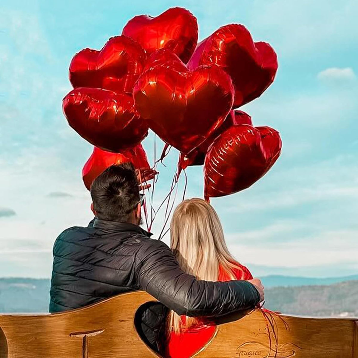 Red Heart Balloons, 18 Inch Metallic Red Foil Balloon Helium 10Pcs Large Ruby Heart Shape Foil Balloons for Wedding Girls Women Birthday Anniversary Bachelorette Valentines Day Baby Shower Mother Day