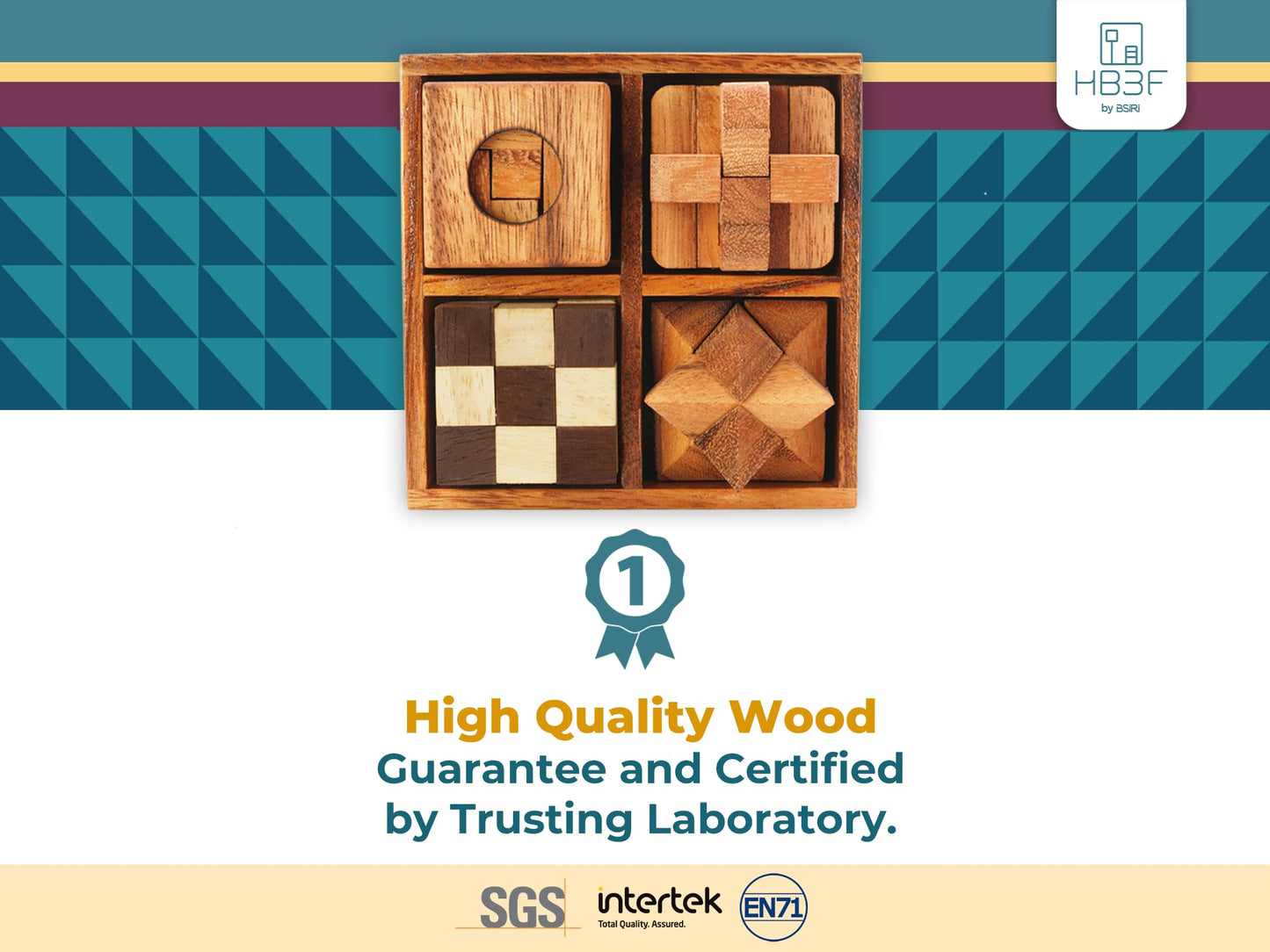 BSIRI Wooden Puzzle Box Set (4 Games) - Challenging Brain Teasers 3D Puzzles for Adults Interlocking Games for IQ Test Ideal for Rustic Patio Decor Unique Gift for Christmas and Birthdays