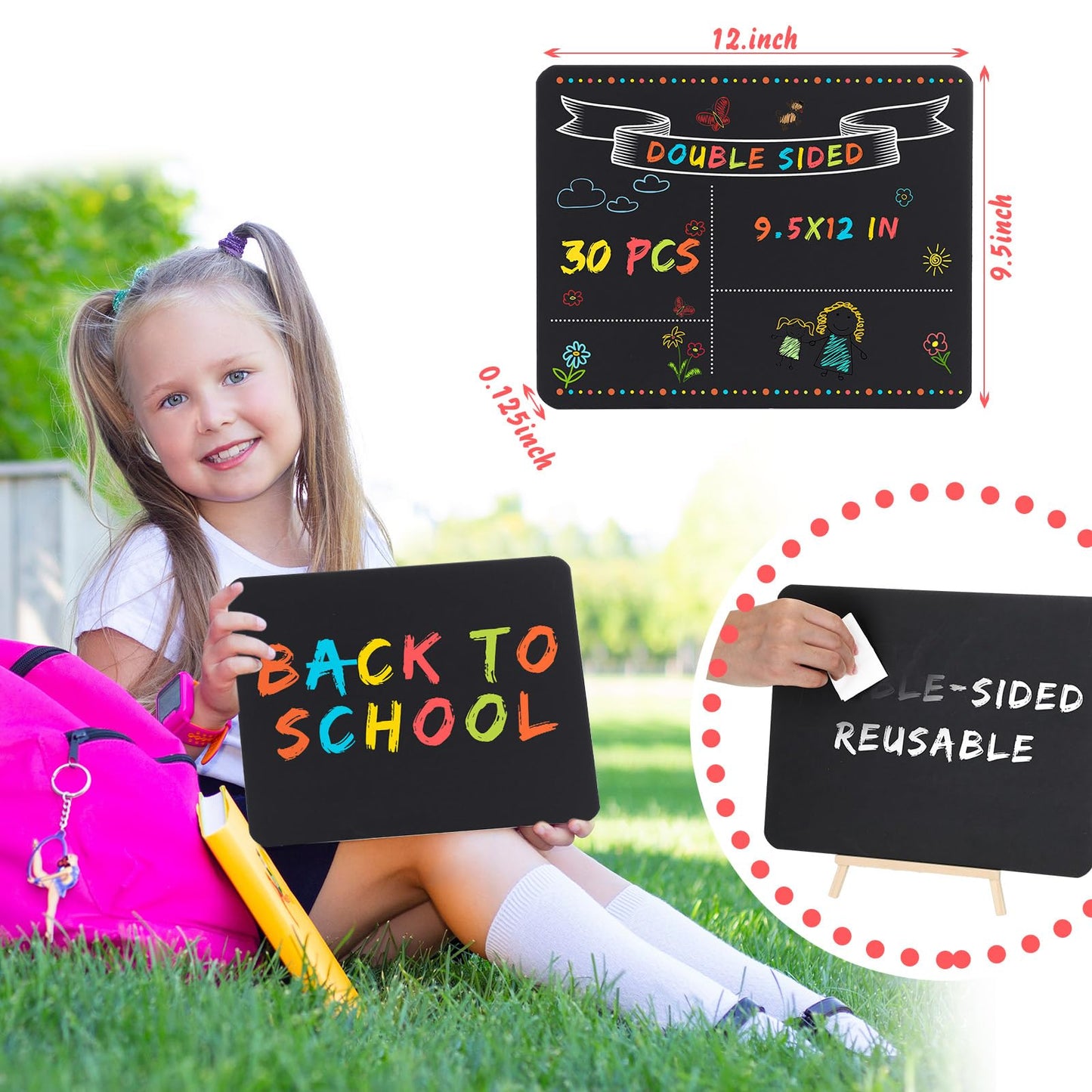 Fulmoon 30 Pieces 12" x 9" Frameless Black Chalkboard DIY First Day Last Day of School Double Sided Sign Mini Chalkboard for Kids Student Preschool Kindergarten