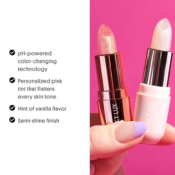 Winky Lux Unicorn Glimmer Balm -Hydrating ph Lip Balm, Natural Pink Tint with pH Color Changing, Moisturize & Soften Lips While Leaving Sheer Pink Tint, with Vanilla Scent