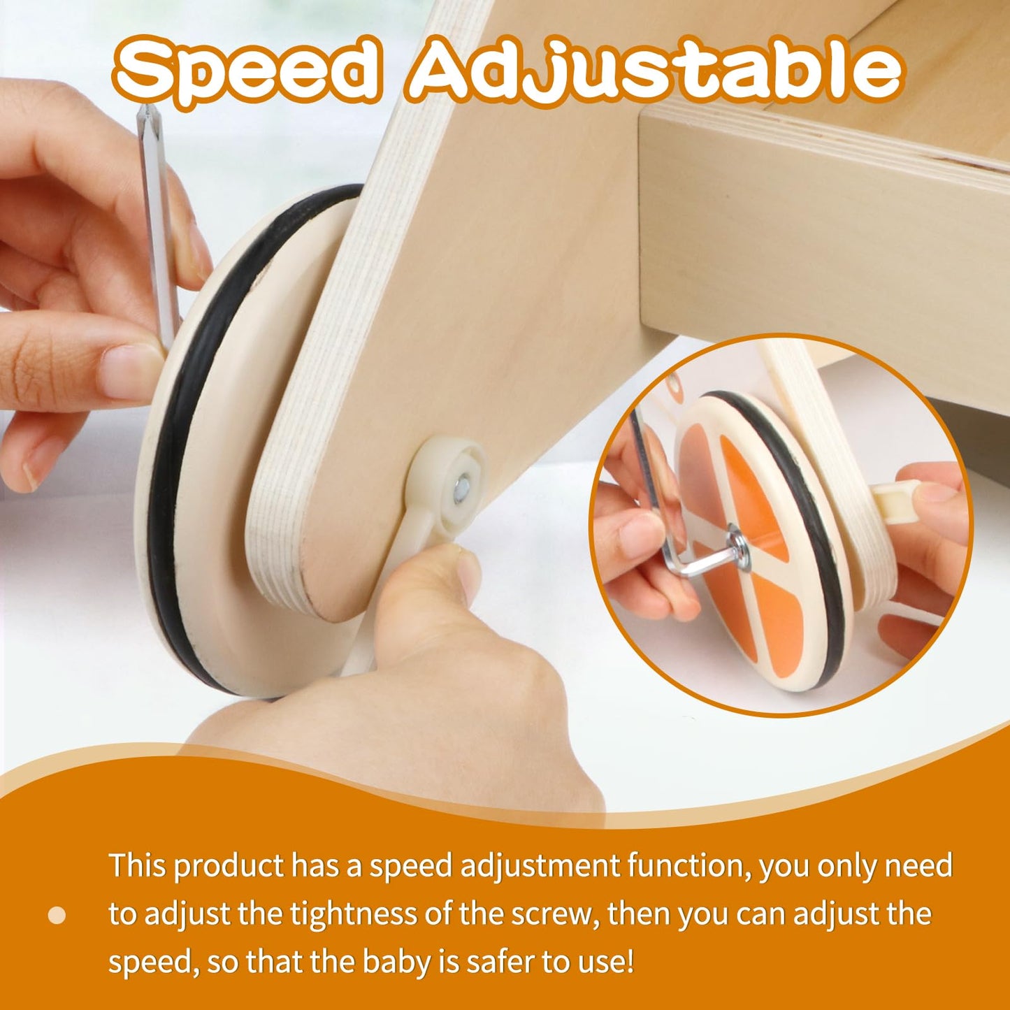 Steventoys Wooden Push Walker, Adjustable Speed Baby Push Walker Activity Center Toys, Wooden Baby Walker Push and Pull Learning Activity Walker, Learning & Walking Toy for Boys Girls