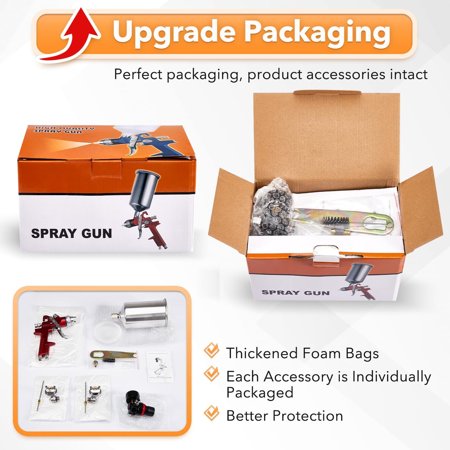 BANG4BUCK High Performance HVLP Gravity Feed Spray Gun with 1.4mm 1.7mm 2.5mm Fluid Tips, 1000cc Aluminum Cup for Auto Paint, Primer, Clear/Top Coat & Touch-Up