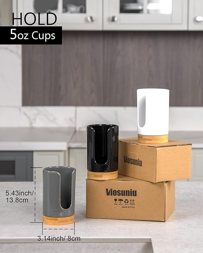 Ceramic Bathroom Cups Dispenser - 3-5 oz Disposable Paper & Plastic Bathroom Cups Holder - Mouthwash Cups Dispenser for Bathroom, Guest Toiletries, Countertop, Coffee - BPA Free (Grey)