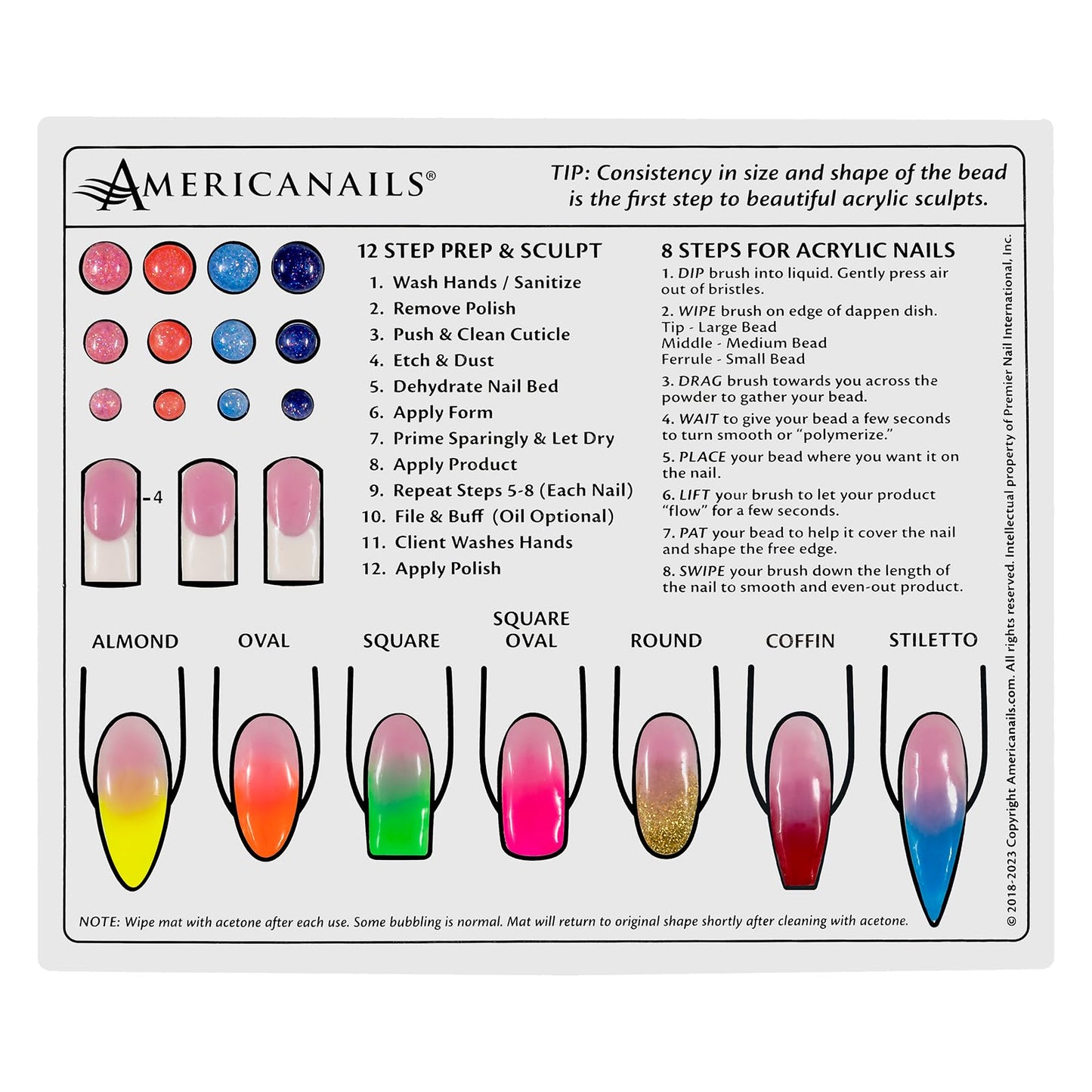 Americanails Mini Acrylic Nail Training Mat - Beginners Silicone Trainer Sheet, Apply Acrylic Nails with Flexible Roll Up Pad Template, Worksheet for Acrylic Fingernails & Nail Technology