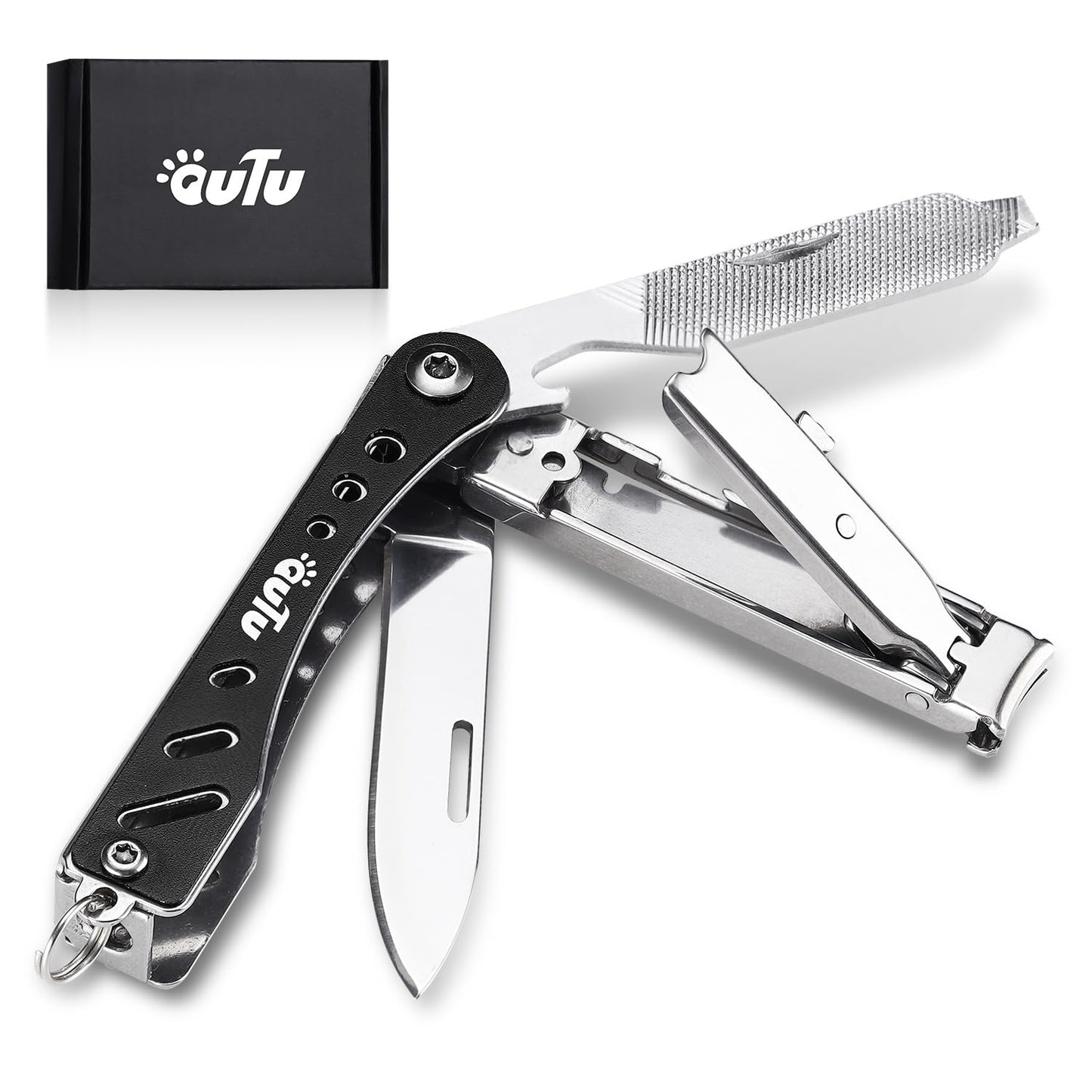 OUTU Nail Clippers Multitool,Nail File,Bottle Opener,Utility Tool with Gift Box(Black)