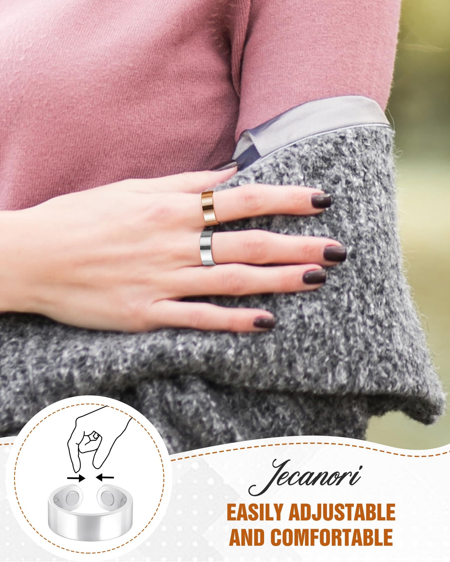 Jecanori Magnetic Rings for Women,Adjustable Stainless Steel Jewelry,Ideal Gift for Women