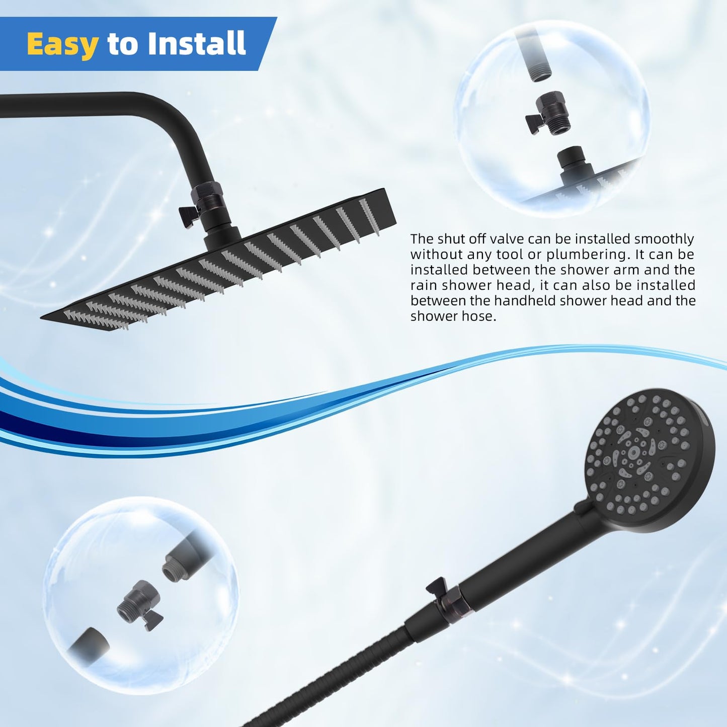 Hibbent All Metal 1 Pack Shower Head Flow Control Valve, G1/2 Brass Shut-off Valve with Handle Lever, Shut OFF Water Flow Control Regulator for Handheld Shower, or Bidet Sprayer, Oil-Rubbed Bronze