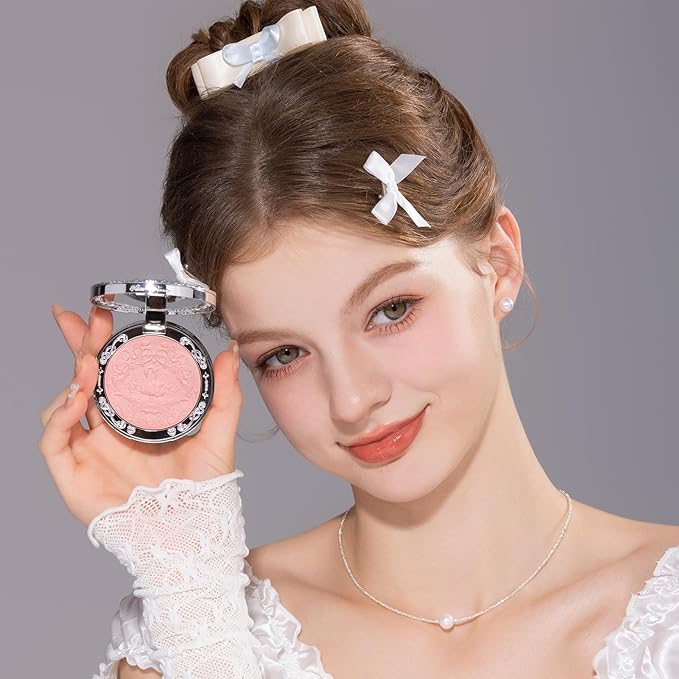 Flower Knows Swan Ballet Embossed Blush,Pink Matte Finish,Buildable & Blendable Powder Blush for cheeks,Natural Flush for All Skin Tones(02 Romanticism,5g)