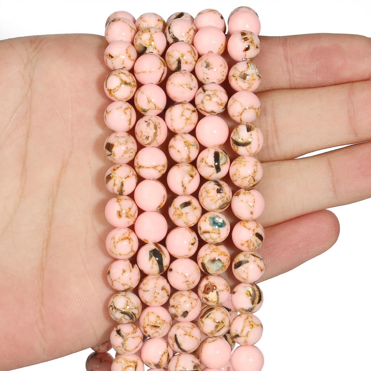 Yochus 60pcs White Shell Turquoise Beads，6mm Natural Stone Round Loose Beads for Jewelry Making Earring Necklace DIY Crafts
