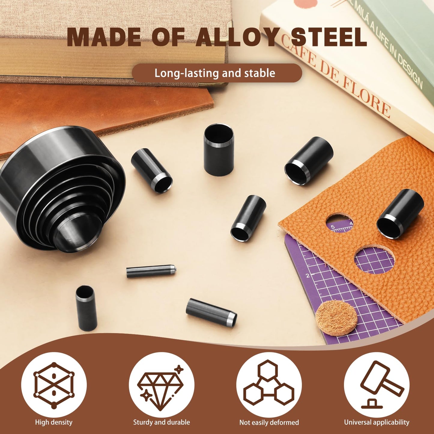 24 Pcs Leather Circle Dies Cutter Tool Set, Hole Punch Tools with 1-15mm 20 25 30 35 40 45 50 55 60 mm Hole Punch, High Carbon Steel Round Craft Punching Tools Kit for DIY Leather Crafts
