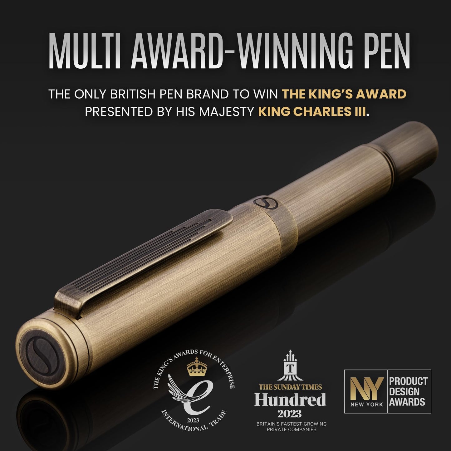 Scriveiner Brass EDC Luxury Rollerball Pen, Stunning Heavy Pocket Rollerball, Hand Brushed Bronze Finish, Best Writing Gift for Men, Women, German Schmidt Refill, Fancy Office & Designer Pen
