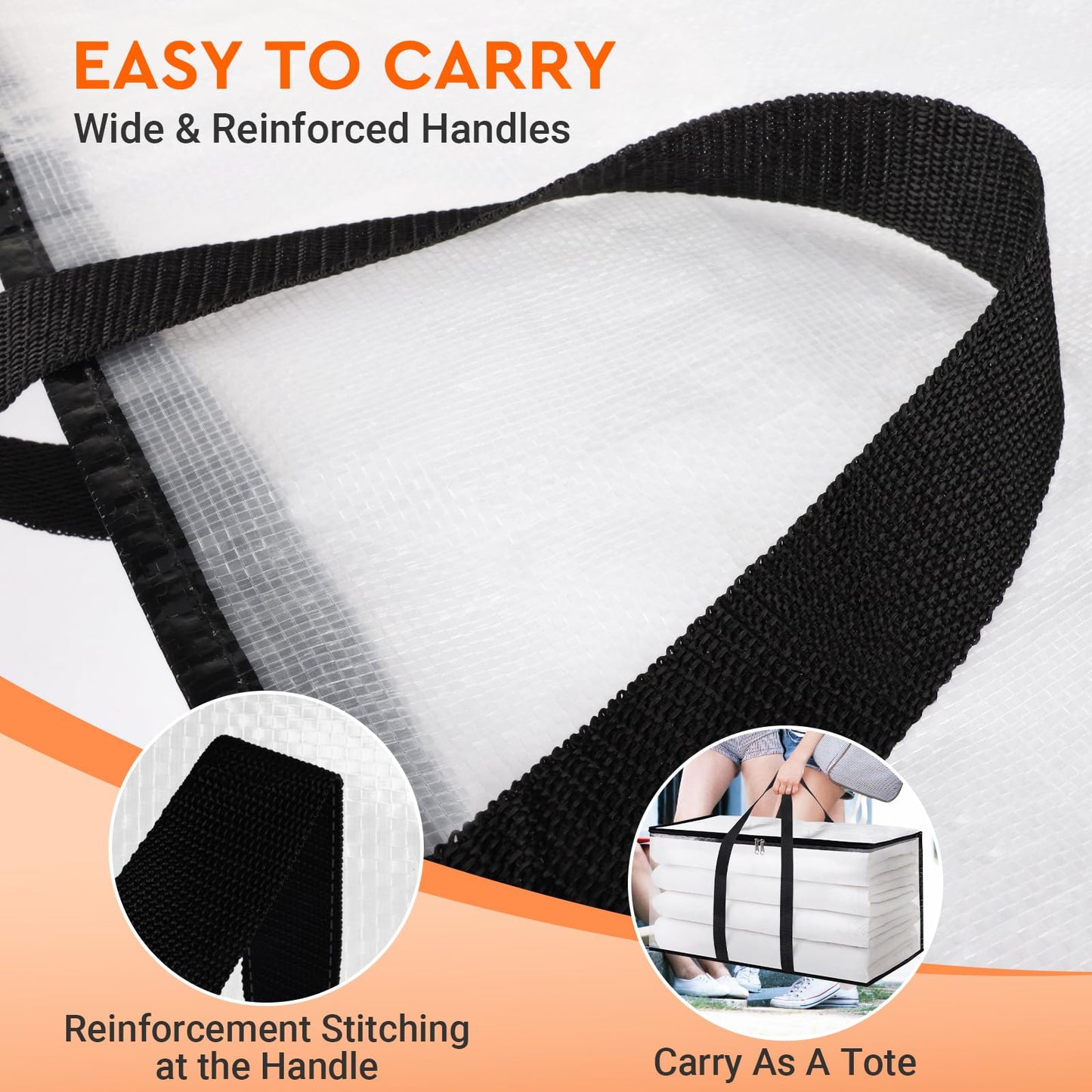 HomeHacks Clear Moving Bags Heavy Duty 2 Pack, Storage Bags with Zipper, Extra Thick Handles & Waterproof Packing Boxes for Moving, Camping, Home Organization 93L/24Gal (28.7"x14.2"x14")