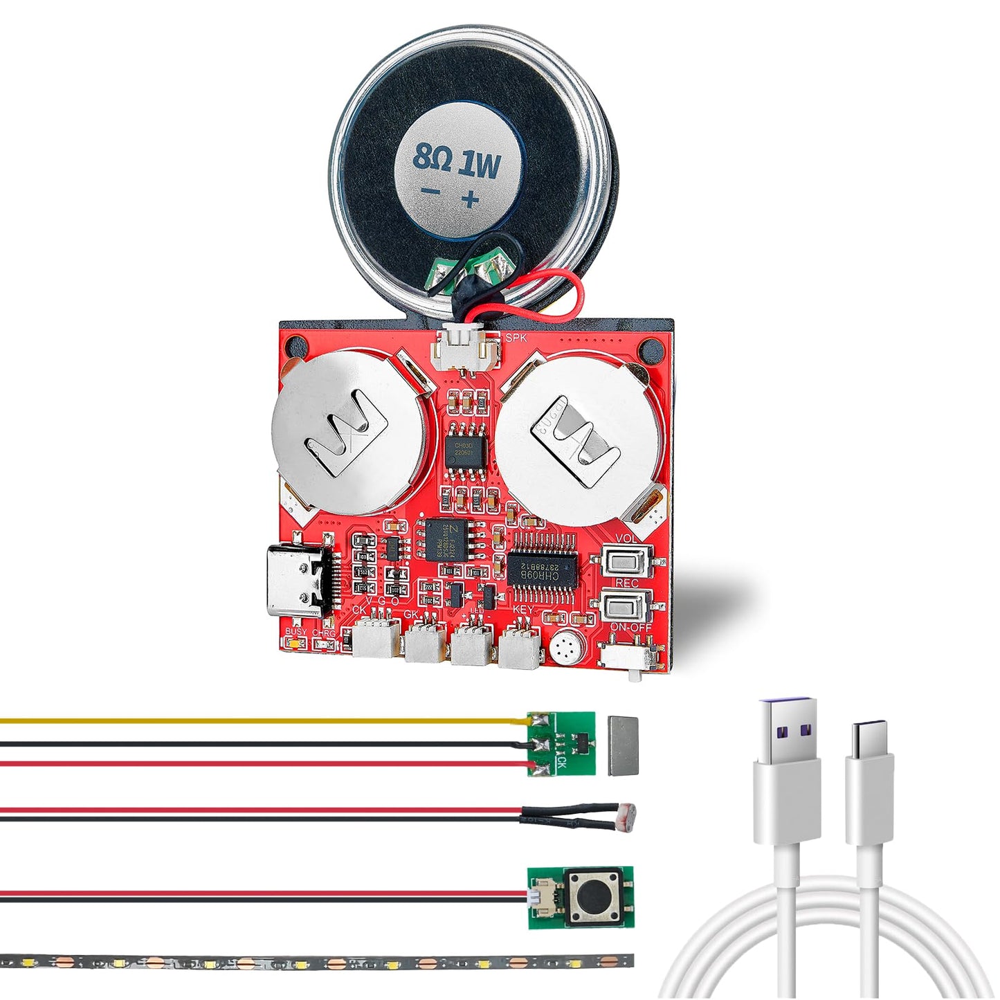 Sound Module, JRGKJCP 16MB Push Button, Magnetron,Light Control Activated Recordable Voice Sound Chip Module with Light Strip,Speaker,for Greeting Card Audiobook, Xmas Presents Boxes, Kids's Toys.