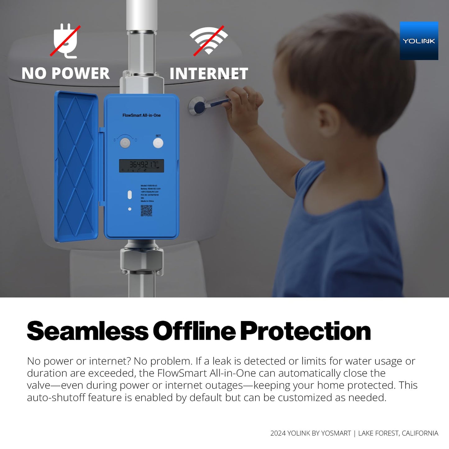 NSF Certified YoLink FlowSmart All-in-One Smart Water Meter & Auto Shutoff for 1.25" Pipes, LoRa Long-Range, Real-Time Leak Detection, 10-Year Battery, 80+ Device Ecosystem, Hub Included – YS5018