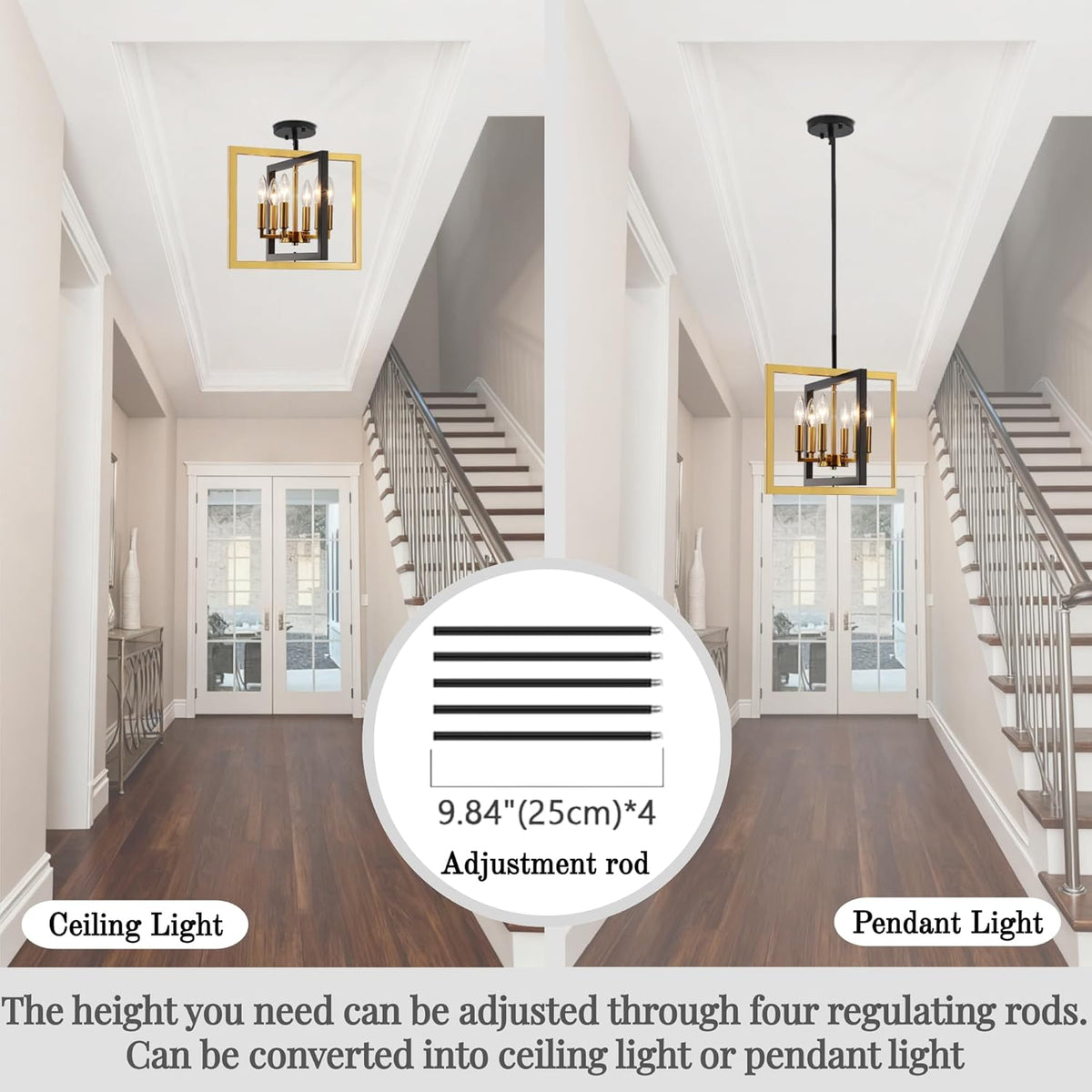 ANKYLHUA Small Black Gold Chandelier,6-Lights Ceiling Light Fixture E12,Adjustable Hight Pendant Lights Kitchen Island,Chandeliers for Dining Room Bedroom,Entryway,Foyer