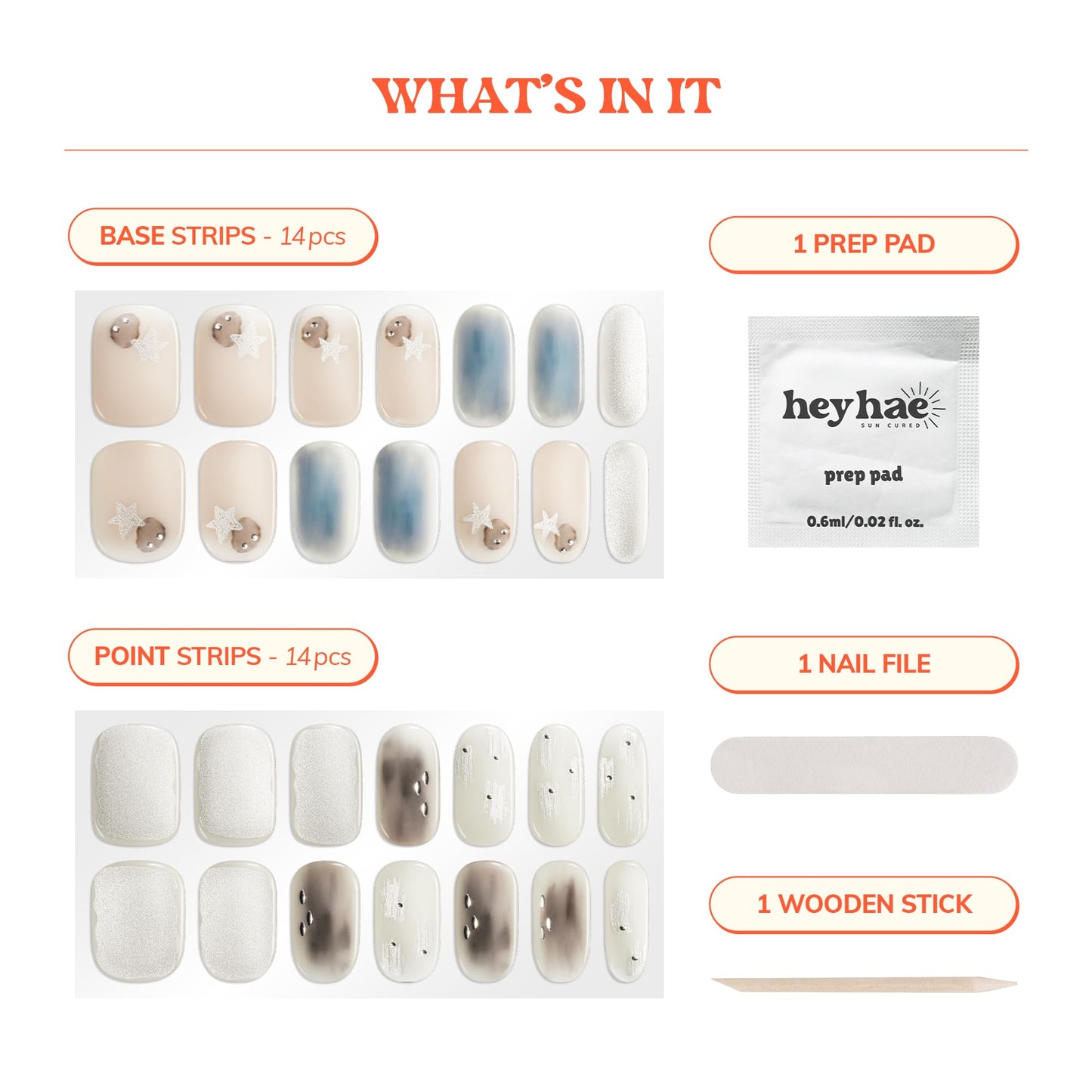 Heyhae Semi Cured Gel Nail Strips | No LED Lamp Needed | Ombre, Blue, White | Easy Apply & Remove, Salon Quality | Includes 28 Strips, 1 Prep Pads, Nail File & Wooden Stick - Hey, Sweet Dreams Babe