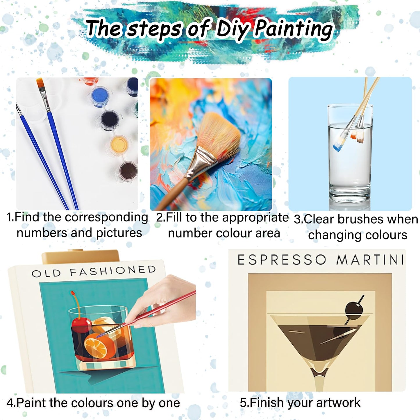 4 Pack Small Framed Paint by Numbers Kit for Adults Beginner,Easy Paint by Numbers Kit for Adult Frame Cocktail Paint by Number Kit for Adults Framed on Canvas Painting by Numbers for 8x12 Inch