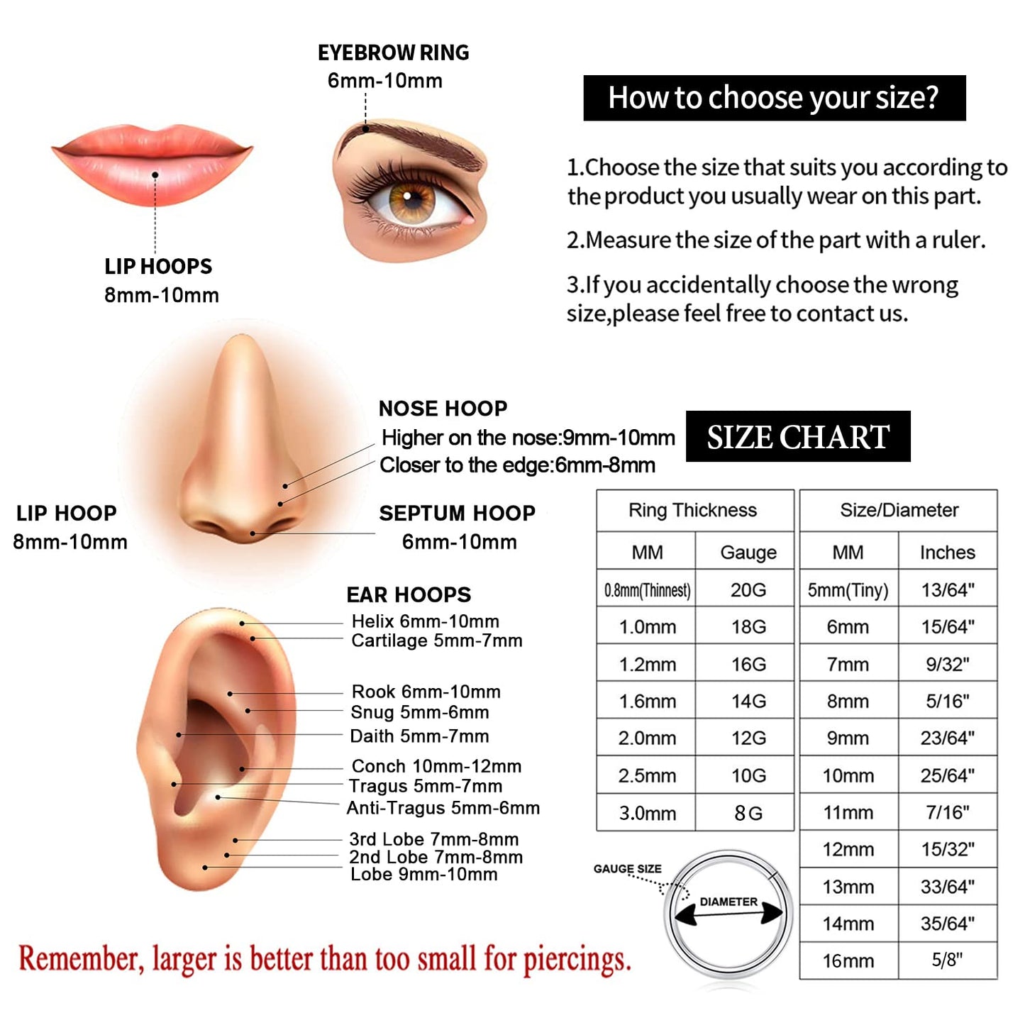 Septum Jewelry: Nose Rings Hoops & Clickers - 16g, 12mm, Rose Gold & Surgical Steel