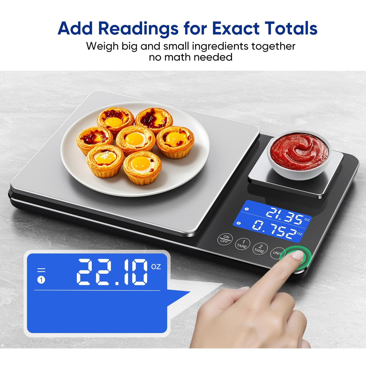 Dual Platform Food Kitchen Scale with 0.01g/0.001oz High Precision, 15kg/33lb Bakery Scale, Dual Accuracy Kitchen Scale for Sourdough Bread, Baking and Cooking with 7 Unit Tare and Totalizer