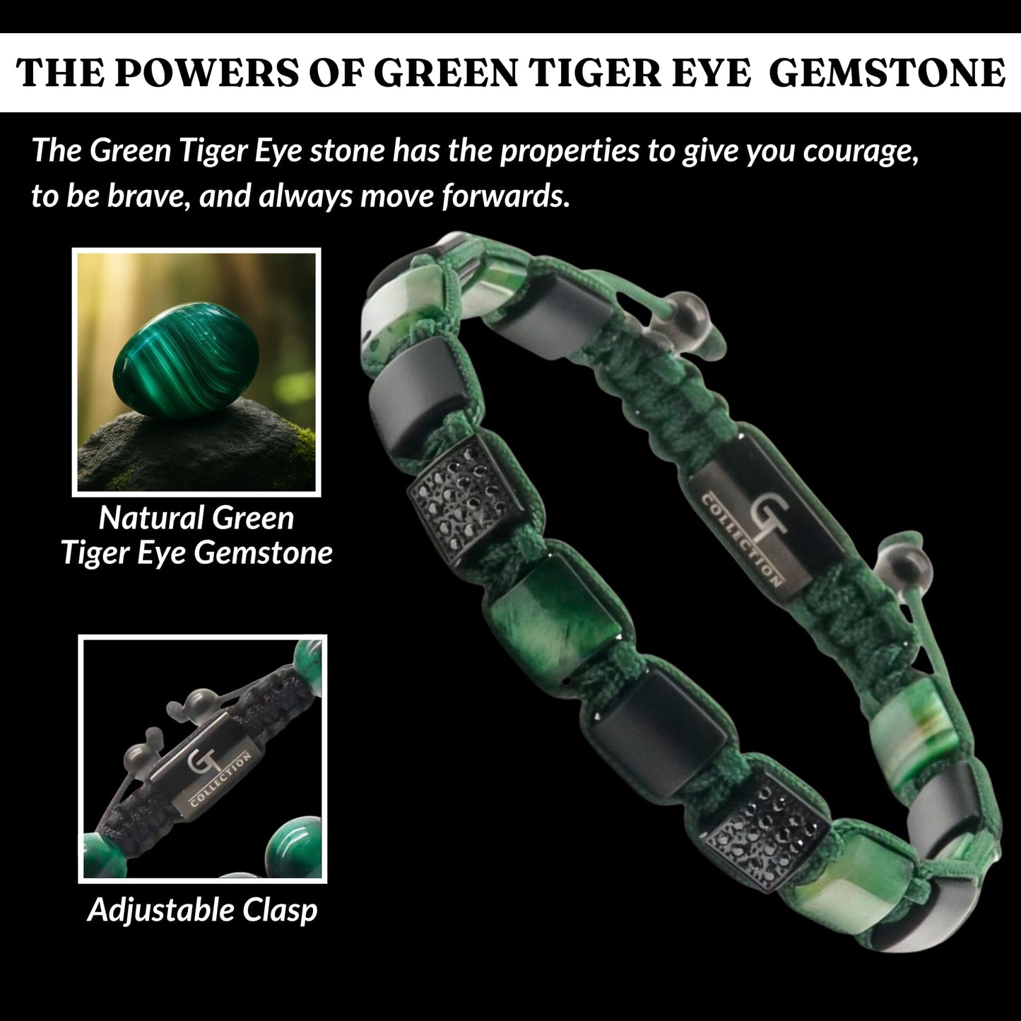 GT collection Flat Bead Bracelet, Gemstone Adjustable Bracelets for Men - Beaded Energy Bracelet for Relaxation and Peace, Handcrafted Men's Jewelry Gifts for Men