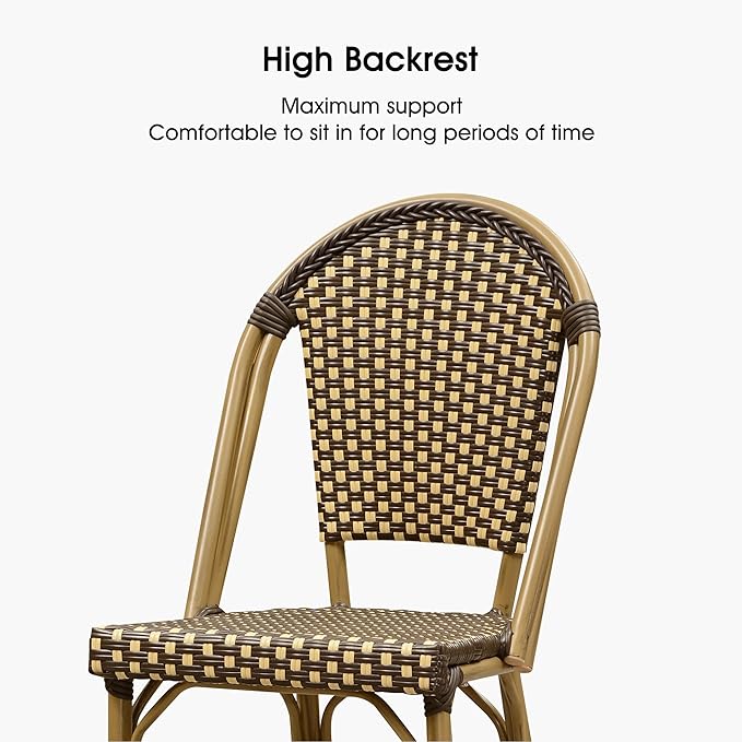 PURPLE LEAF French Counter Height Bar Stool Set of 2 25" Bamboo Print Finish Patio Bar Chairs with Back Rattan Bar Chairs French Bistro Set for Kitchen Outdoor Counter Stool Brown