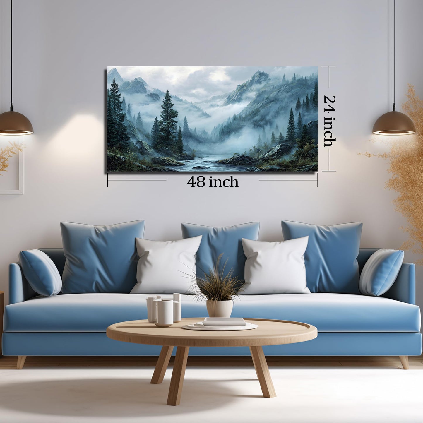 WVMAPTA Natural Landscape Prints Wall Art for Kitchen Mountain Canvas Wall Art for Office Tree Wall Decor for Dining Room Size 24 x 48 Inch