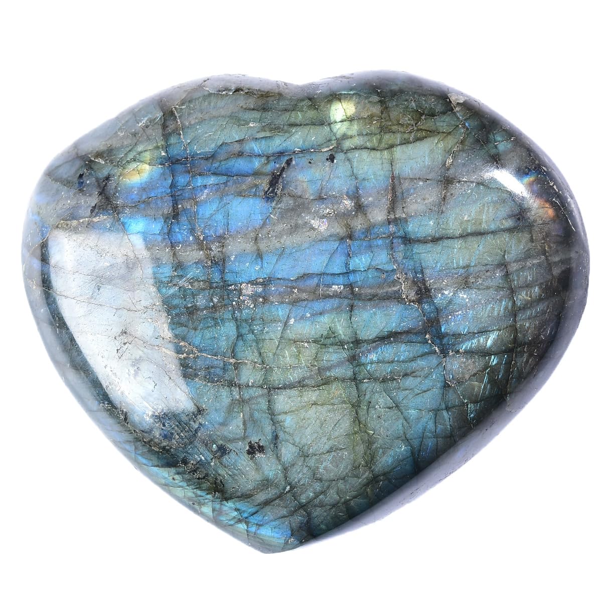 MOGEMT 80-90mm Labradorite Heart Crystal Large Palm Worry Stone Natural Reiki Healing Crystal Gemstone Gift 1 Pc