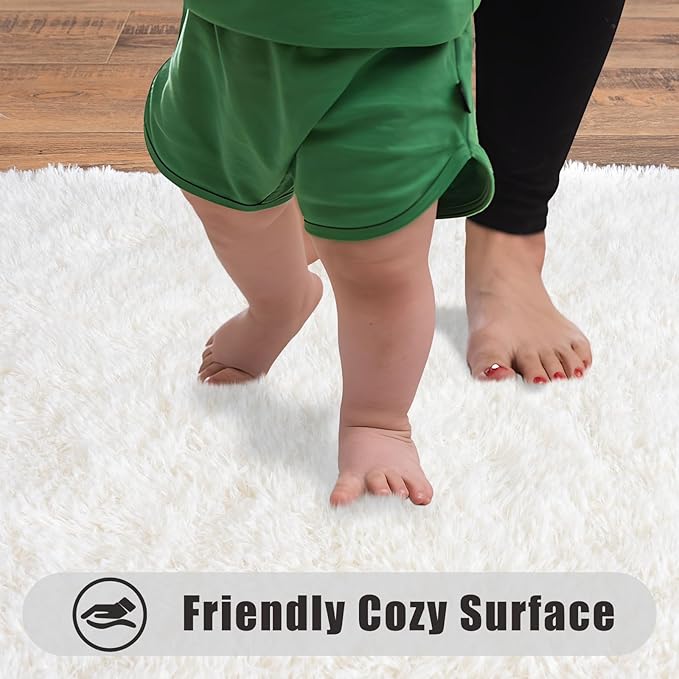 Ultra Soft Runner Rugs for Bedroom Hallways with Upgraded Non-Slip Rubber Backing & Thick Memory Sponge, 2x3 Feet Fluffy Shag Throw Area Rug for Bedside Dorm Cream