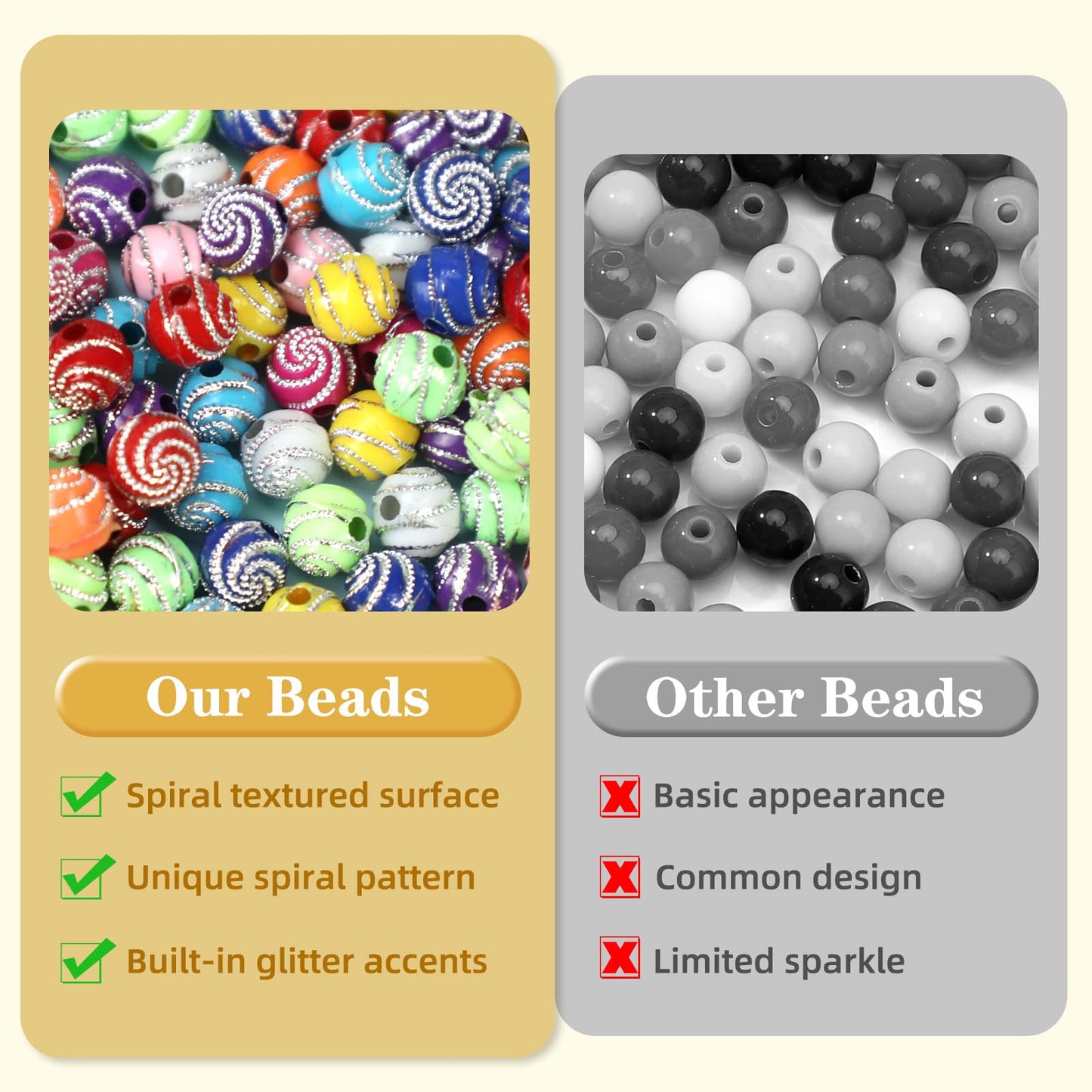 TOBETOPTOOLER 1000PCS 8mm Acrylic Beads for Bracelets,Colorful Round Sparkle Spiral Bead Bulk for DIY Jewelry Keychains Friendship Bracelet Charms Crafts Supplies (Multicolor, Threaded 1000PCS)