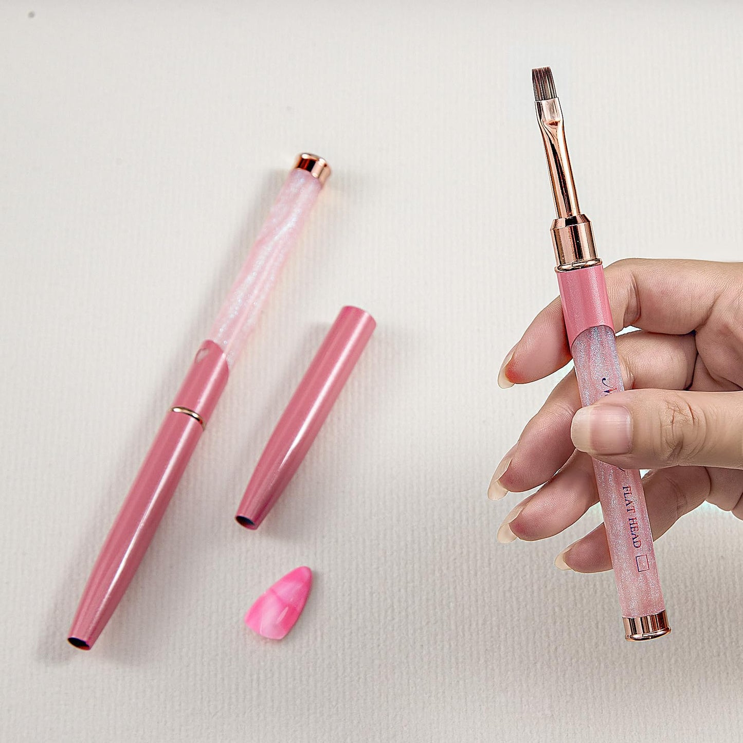 SILPECWEE Acrylic Nail Brush, Flat Nail Extension Brushes Builder Gel Nails Design Tools Pen Acrylic Powder Nail Art Brush Professional Manicure Pedicure