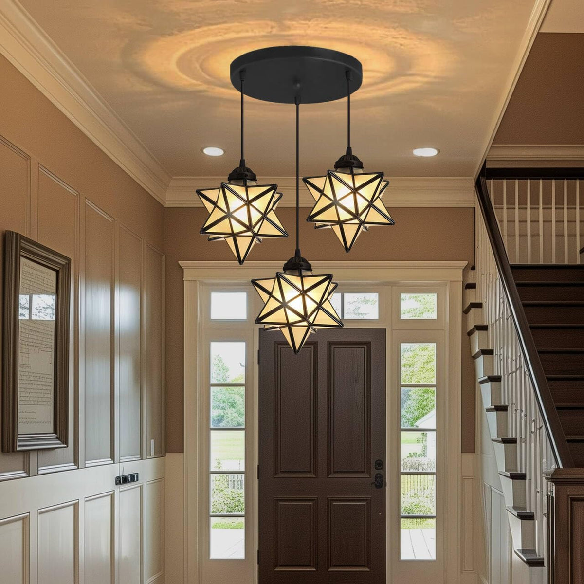 Frosted White Glass Dining Room Chandelier Farmhouse Pendant Lights for Kitchen Island Light Fixture Modern Chandeliers with Warm Light Bulbs Black