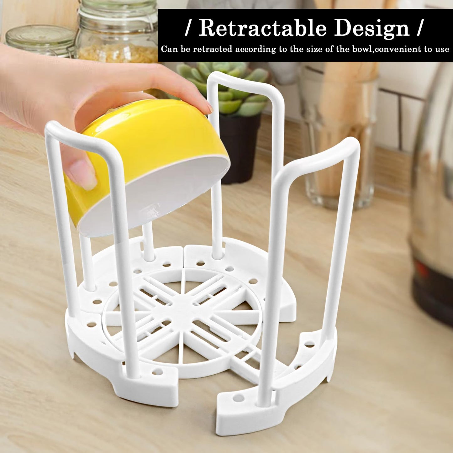 ZJIVQO Bowl Rack, Adjustable Plate Holders, Dish Holder, Plate Dish Rack with Handle for Kitchen Bowl Organizer