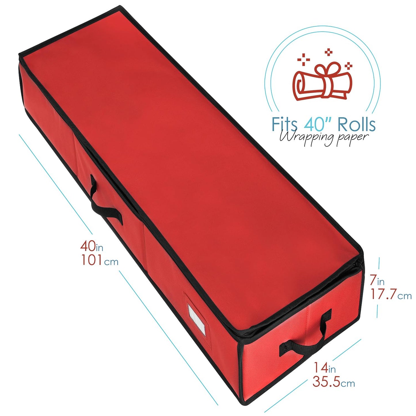 Hearth & Harbor Wrapping Paper Storage Container - Christmas Storage Bag with Ribbon Dispenser and Interior Pockets - Gift Wrap Organizer Fits Up to 26 Rolls of 40" Length, Red