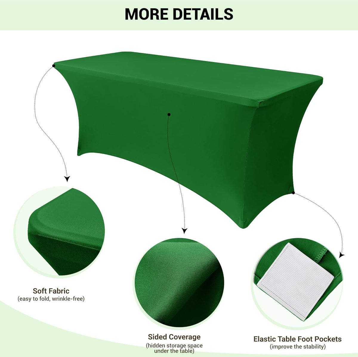 Obstal 4Ft Stretch Spandex Table Cover for Standard Folding Tables - 2 Pack Universal Rectangular Fitted Tablecloth for Party, Banquet, Events, Trade Show (Emeral Green, 48L x 24W x 30H Inches)
