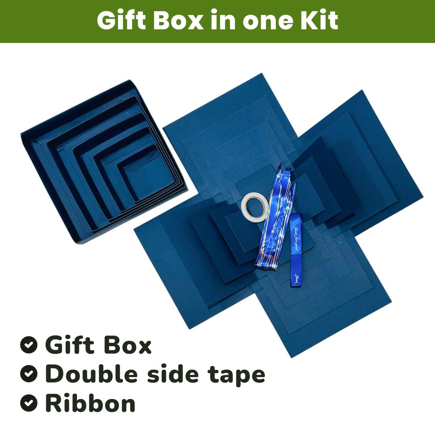 LOOMROOT Gift Box for Holidays, 5 Layer Surprise Picture Box Opens Up, Multi Layer DIY Photos Gift for Birthdays (BLUE)